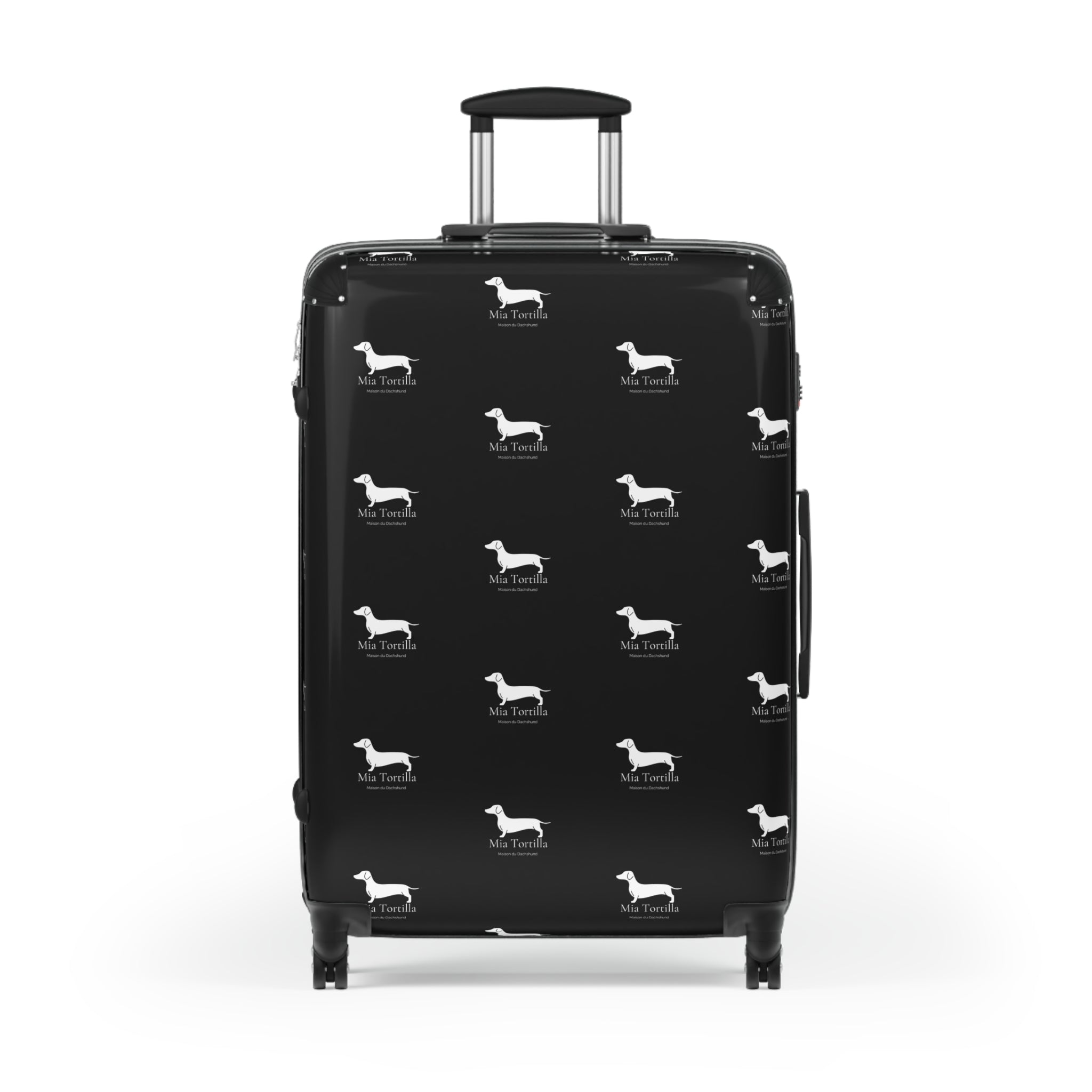 Mia Tortilla Suitcase — Dachshund Hard Shell Travel Luggage Allover logo