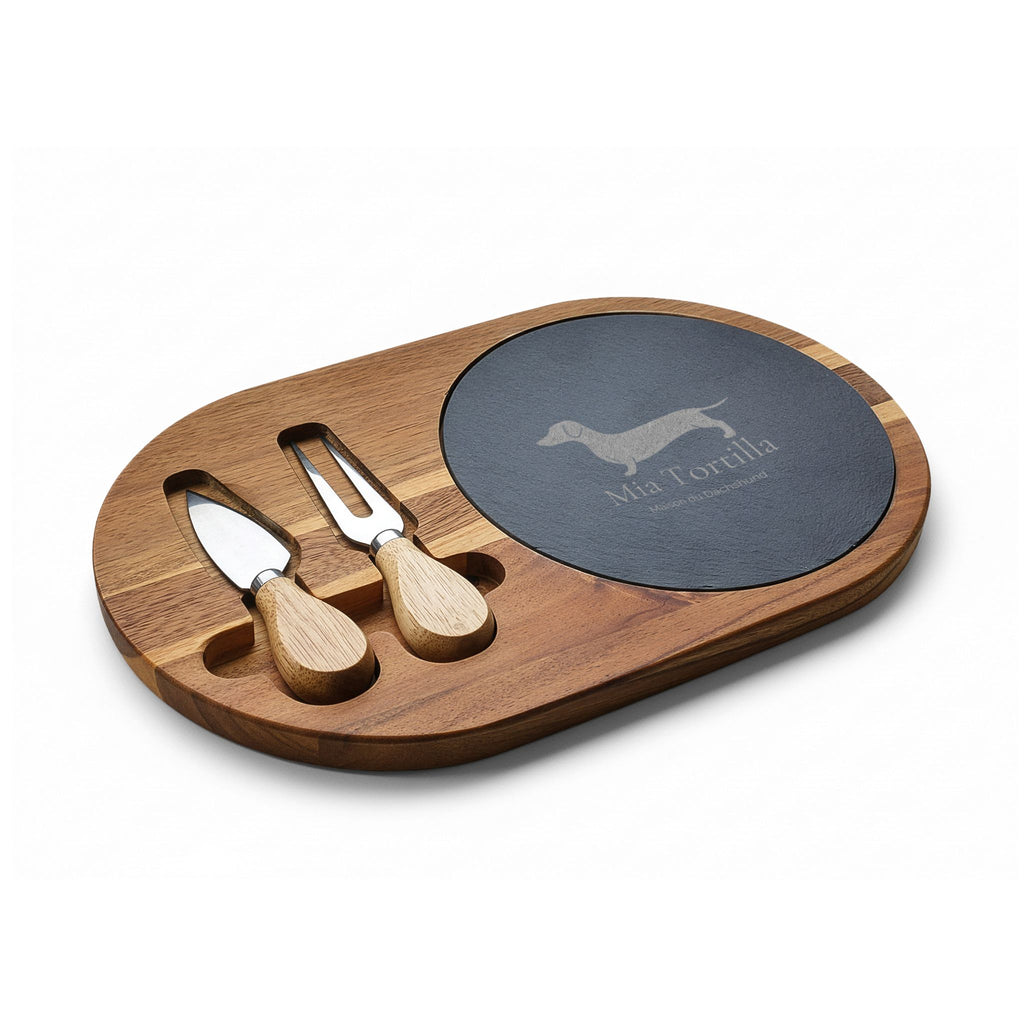 Mia Tortilla Charcuterie Board — Acacia & Slate with Cheese Knives