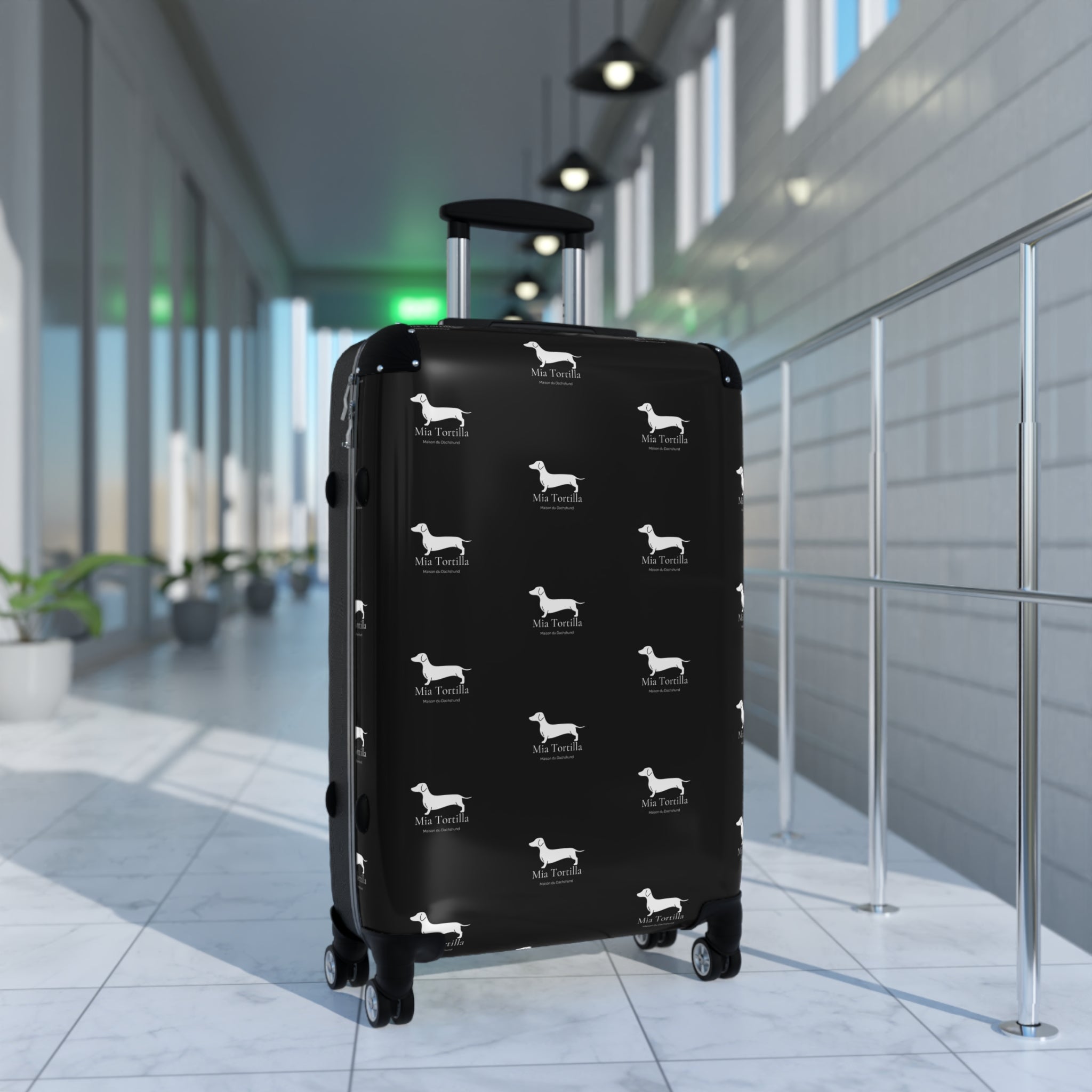 Mia Tortilla Suitcase — Dachshund Hard Shell Travel Luggage Allover logo