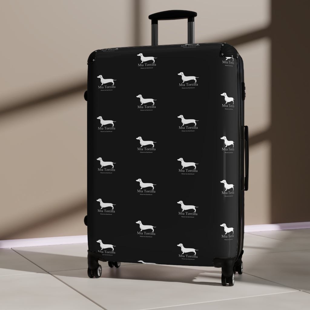 Mia Tortilla Suitcase — Dachshund Hard Shell Travel Luggage Allover logo
