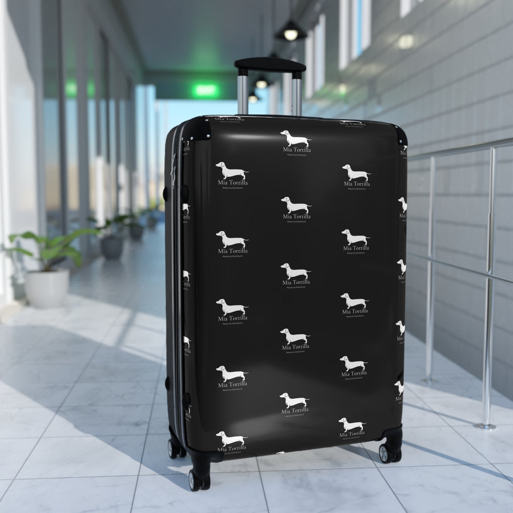 Mia Tortilla Suitcase — Dachshund Hard Shell Travel Luggage Allover logo