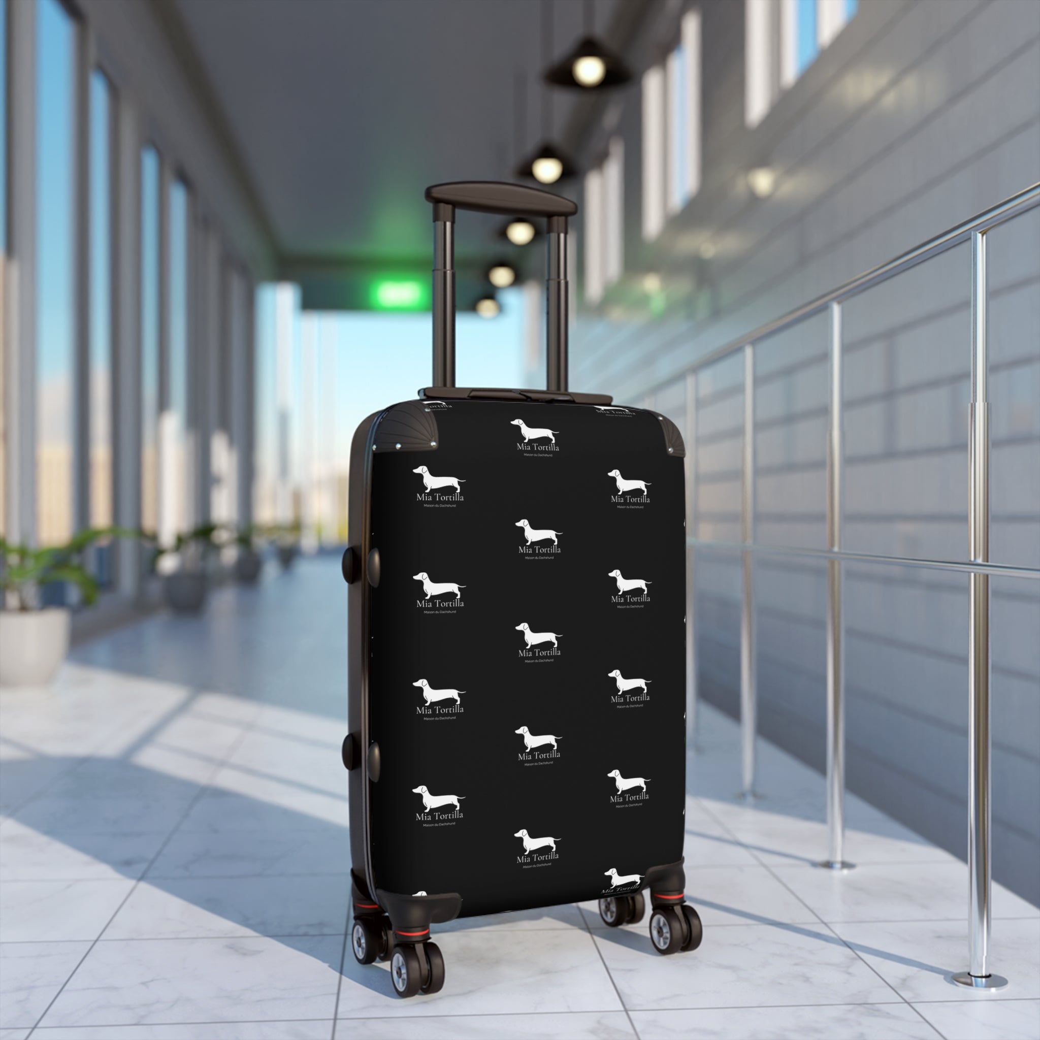 Mia Tortilla Suitcase — Dachshund Hard Shell Travel Luggage Allover logo