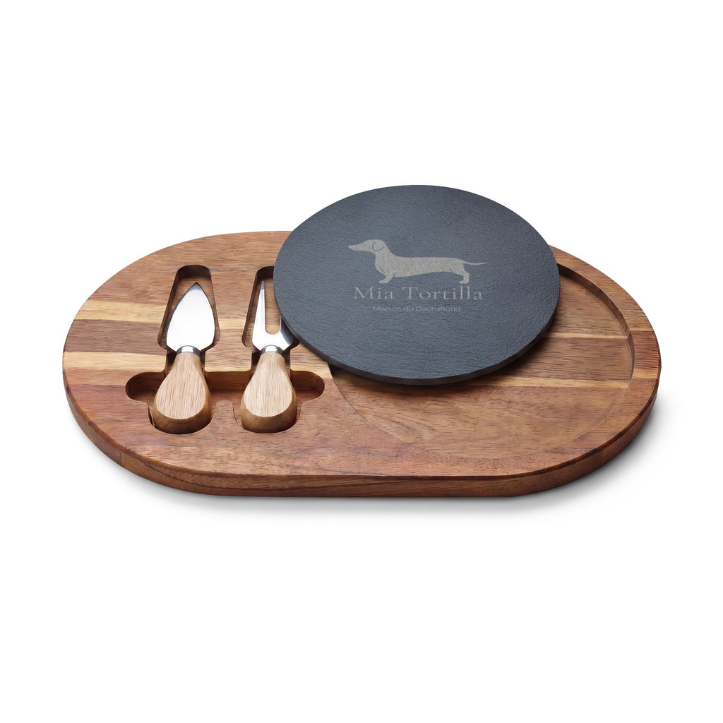 Mia Tortilla Charcuterie Board — Acacia & Slate with Cheese Knives