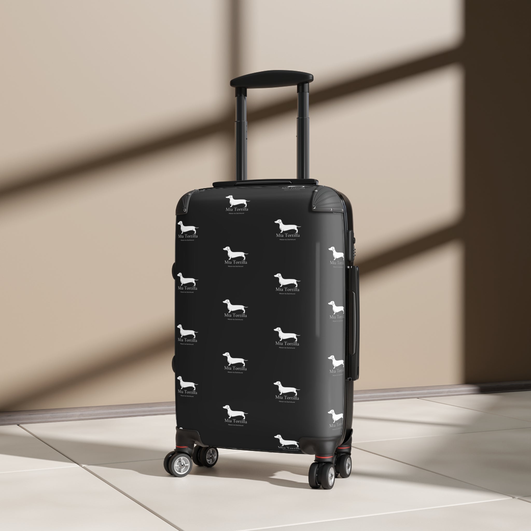Mia Tortilla Suitcase — Dachshund Hard Shell Travel Luggage Allover logo